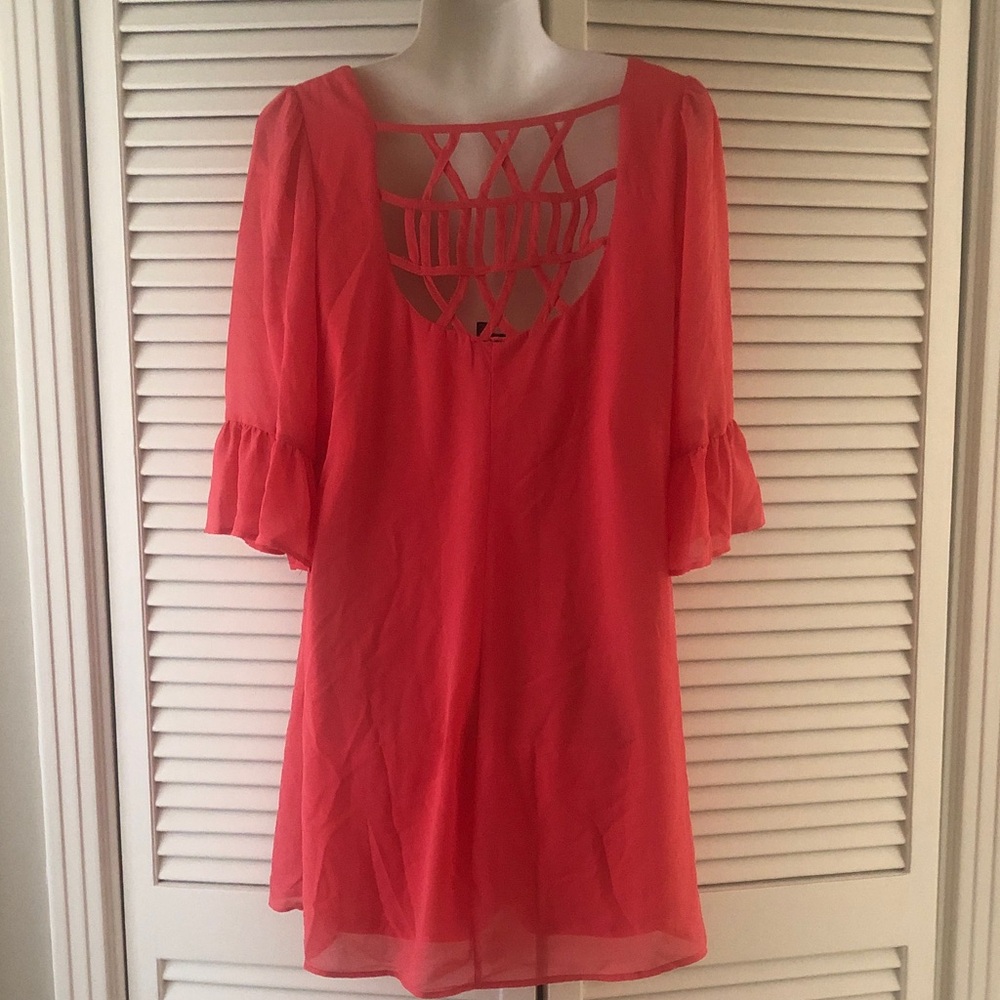 Women’s Coral Mini Dress with Crochet Back Detail